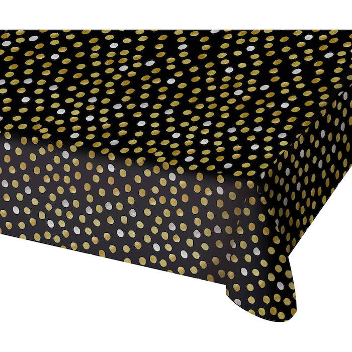 Sort Dug med Guld og Sølv Prikker - 130x180 cm