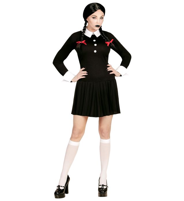 Sort Gotisk Halloween Skolepige Kostume på Tilbud