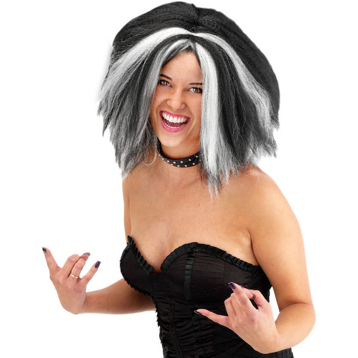 Sort og Hvid Crepede Paryk til Halloween - Fantastisk Tilbud!