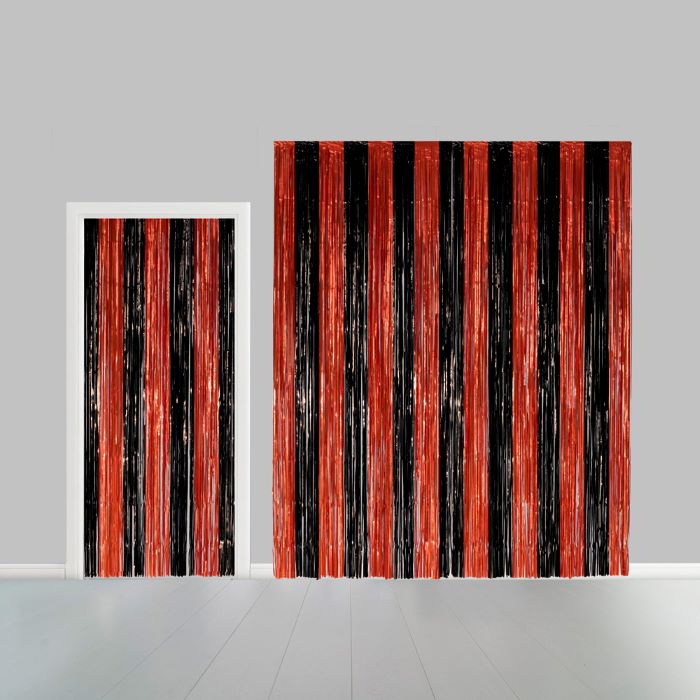 Sort og Orange Stribet Glimmerforhæng 100x240 cm
