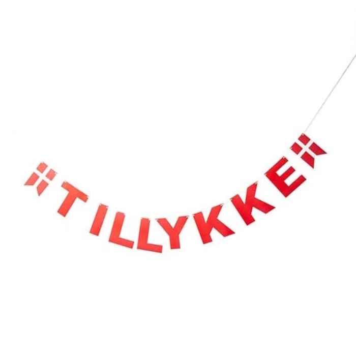 Tillykke Guirlande med Røde Dannebrog Flag - 8m