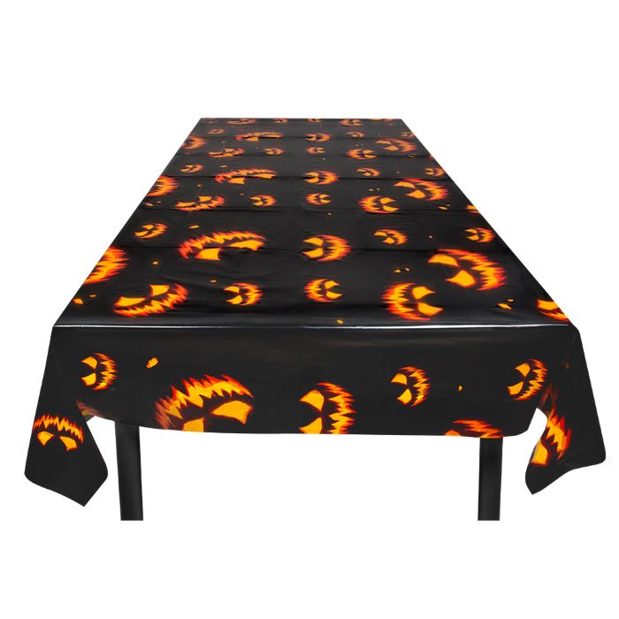 Uhyggelig Sort Halloween Græskar Plastik Dug 180x120 cm