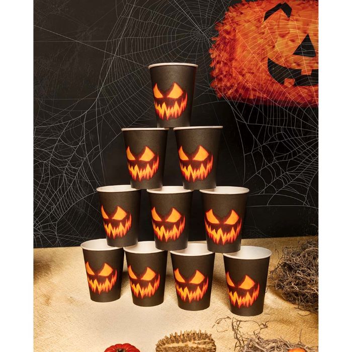 Uhyggelige Halloween Græskar Pap Kopper - 10 stk.