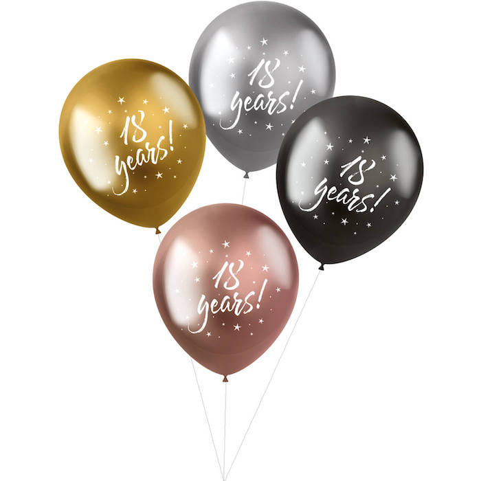 18 Års Metallic Balloner 4 stk. - 33 cm til Fødselsdag