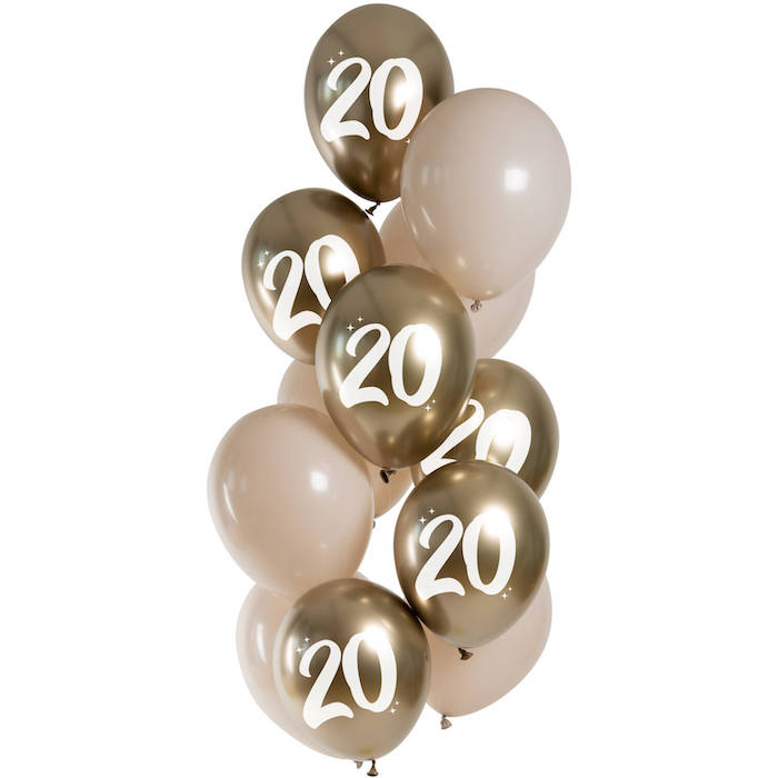 20 års Guldballoner - 12 stk. til festlige anledninger