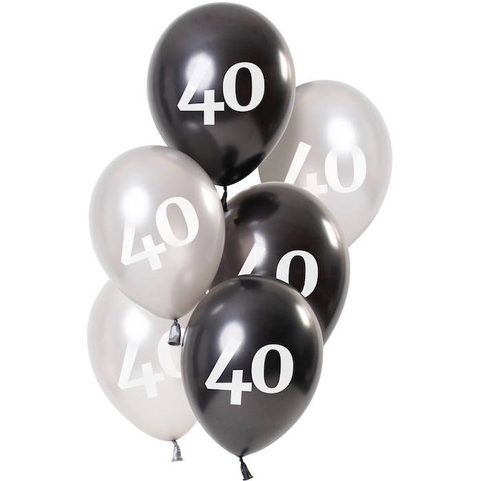 40 Års Fødselsdagsballoner i Metallic Sort og Sølv