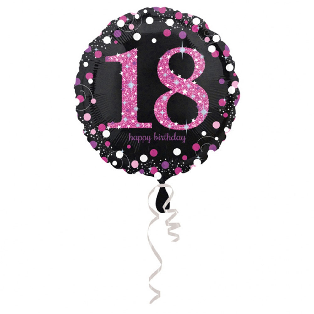 18-års Fødselsdag Folieballon – Pink Holografisk Deko