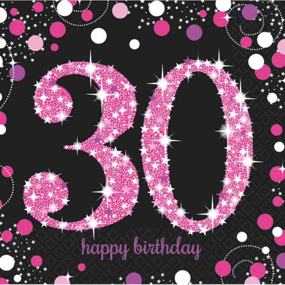 30-års Fødselsdag Servietter - 16 Pink til Festen