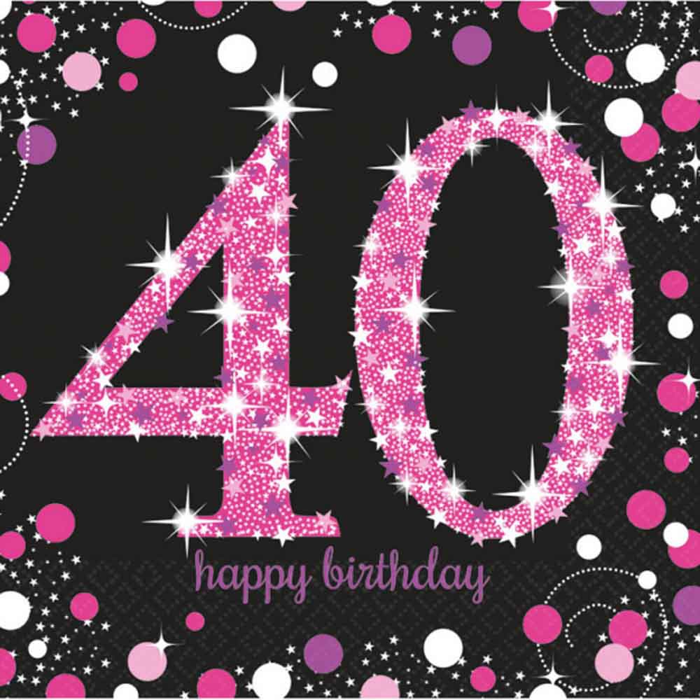 40 Års Fødselsdag Servietter – 16 Pink til Festligheder