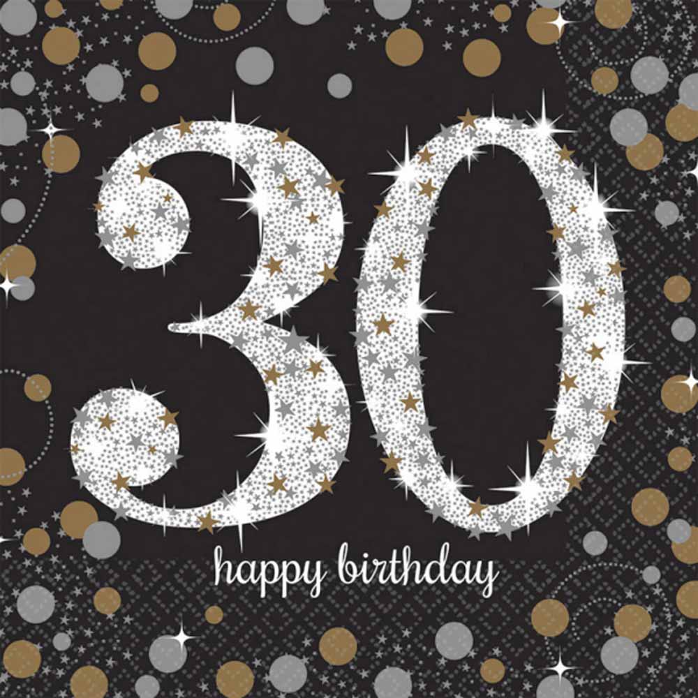 30 Års Fødselsdag Servietter i Sølv – 16 Stk til Festen