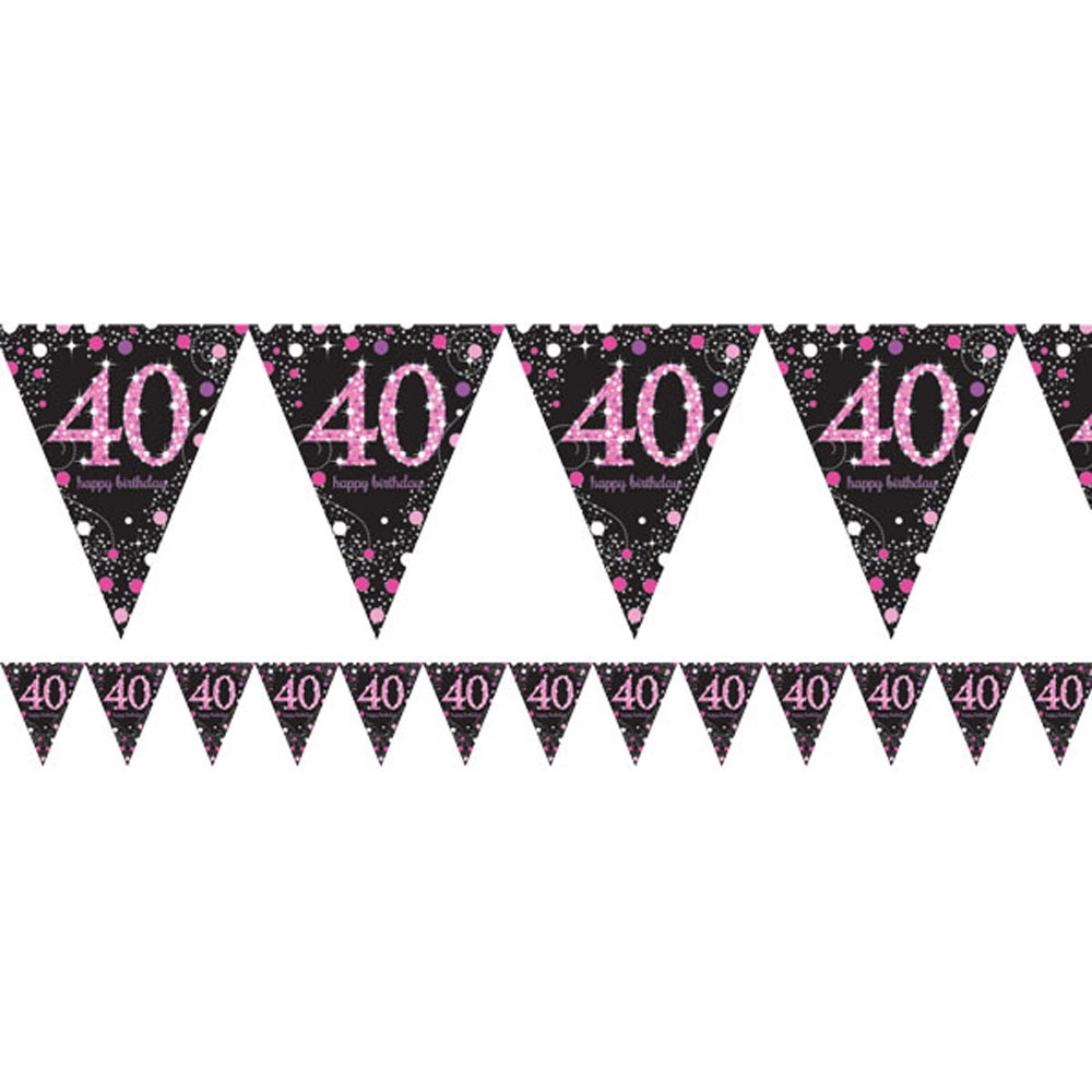 40 Års Fødselsdag Vimpel Banner - Pink Festpynt