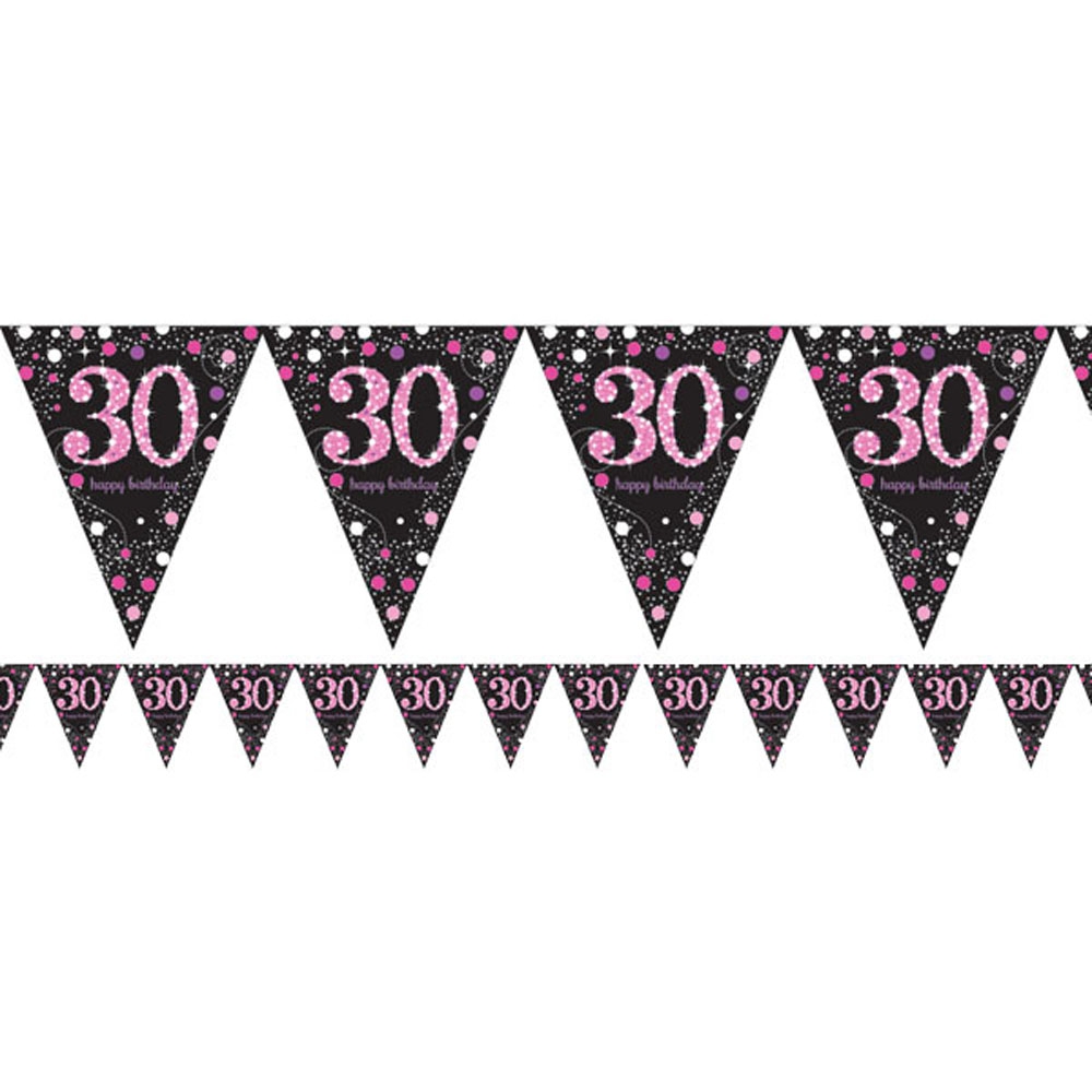 30-års Fødselsdag Banner - Pink Holografisk Festdekoration