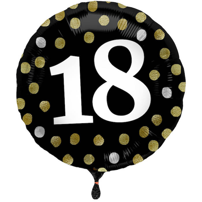 18 Års Fødselsdagsfolieballon Sort med Prikker - 45 cm