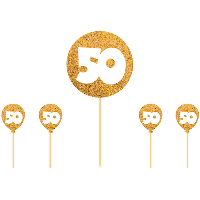 50 Års Fødselsdagskagedekoration i Guld 5x