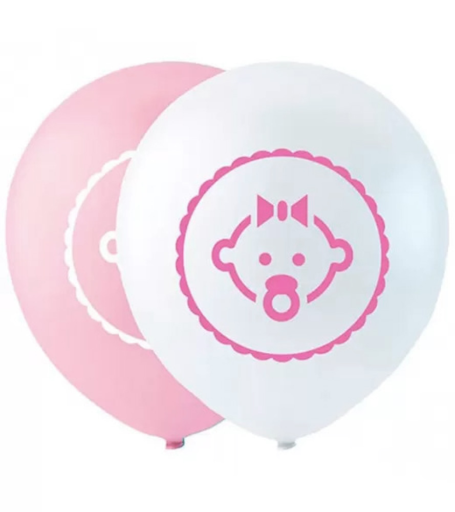 Baby Shower Balloner - 8 stk i Lyserød og Hvid