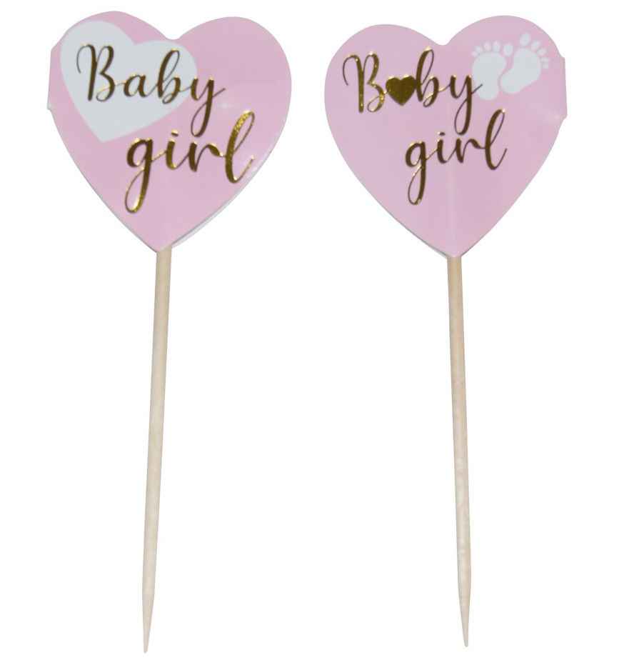 Søde kageskilte til Baby Shower – 10 stk. i lyserød