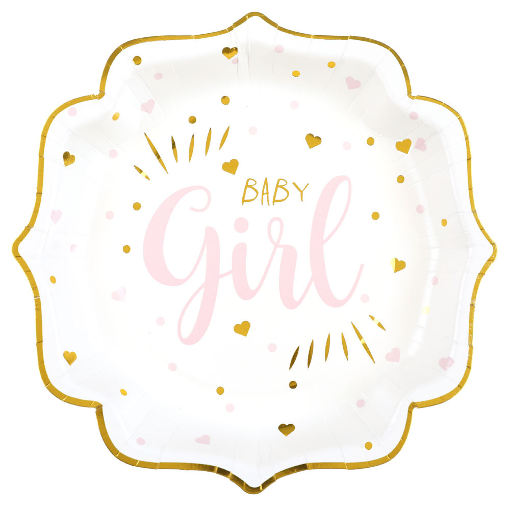 Elegant Paptallerkner til Baby Shower - Ø23 cm, Pige