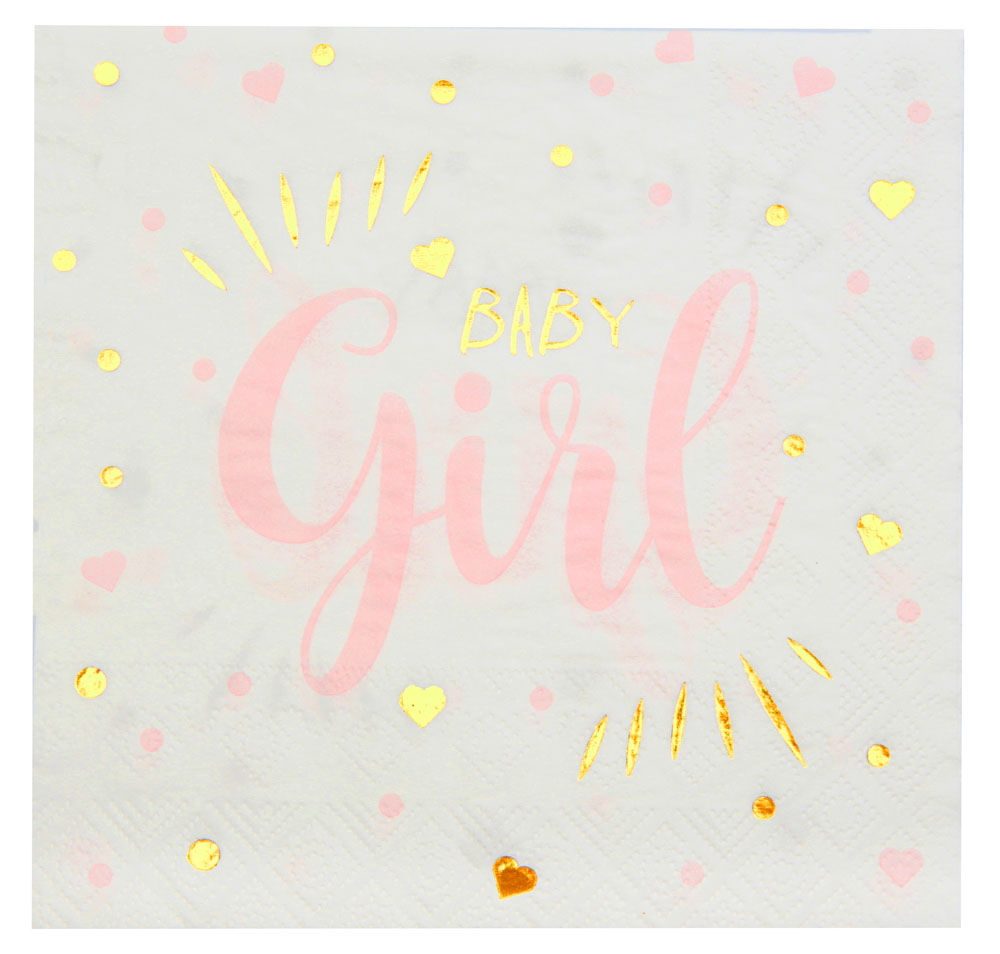 Baby Shower Servietter til Pige – 20 Stk i Lyserød og Guld
