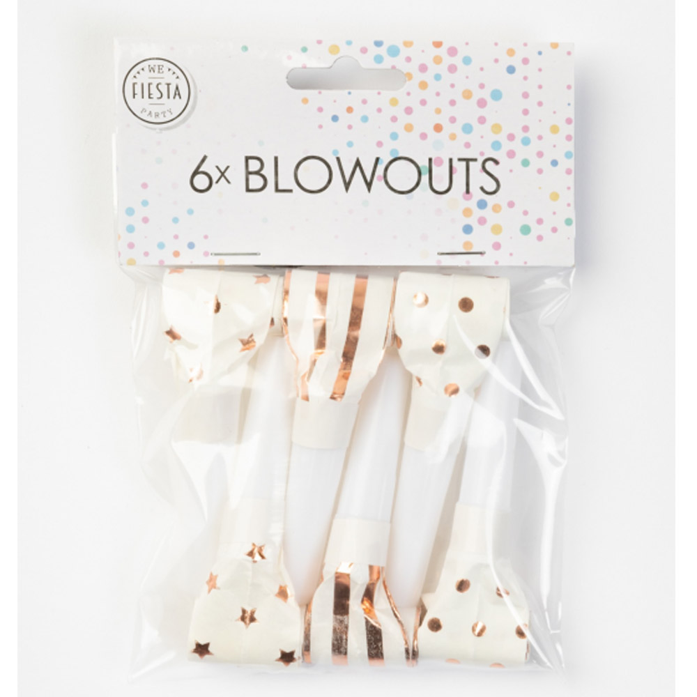 Festlige Blowouts i Hvid og Rose Gold - 6 Stk til Festen