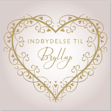 Elegant Bryllupsindbydelser med Guld Hjerte – 5 stk.
