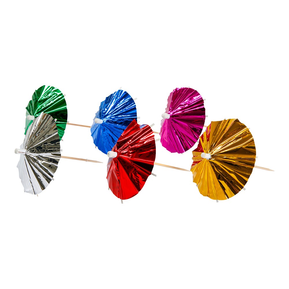 Farverige Metallic Cocktailparaplyer – 10 Stk Festpynt
