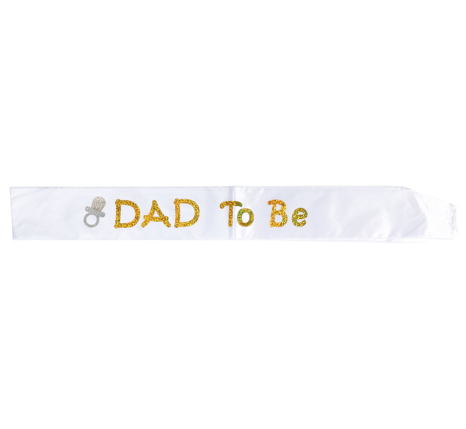 DAD TO BE Skærf - Hvidt med Guld til Baby Shower Fest