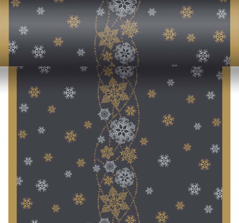 Duni Julebordløber - Snow Glitter Black til Festlig Jul