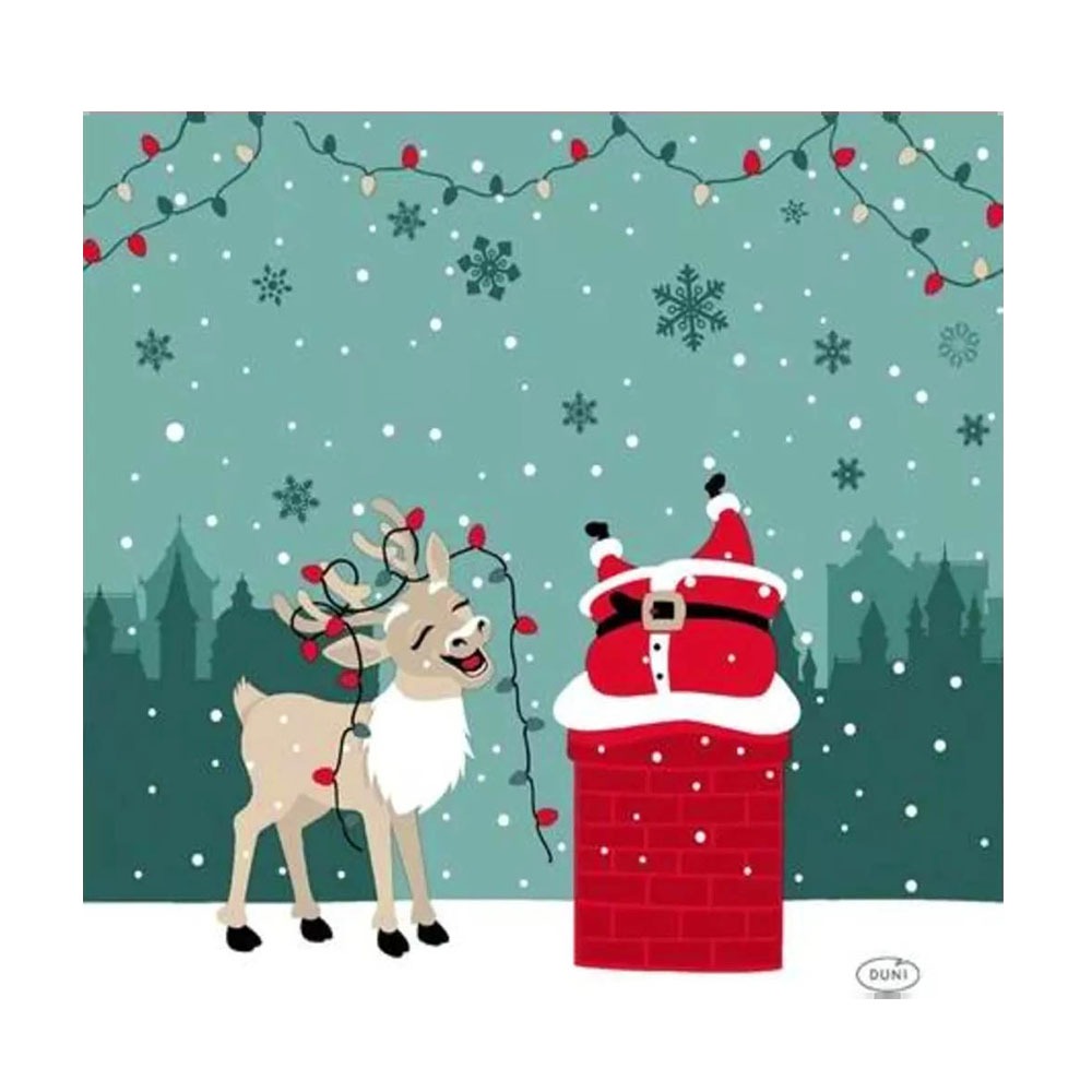 Festlige Duni Jule Servietter med Rudolf & Julemand - 20 Stk.