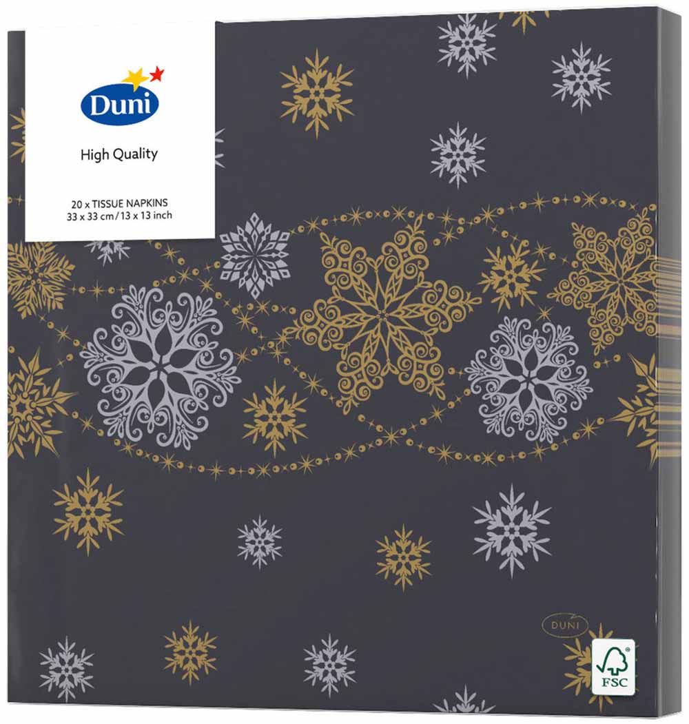 Duni Juleservietter 20 Stk – Sne Glitter Sort til Julefest