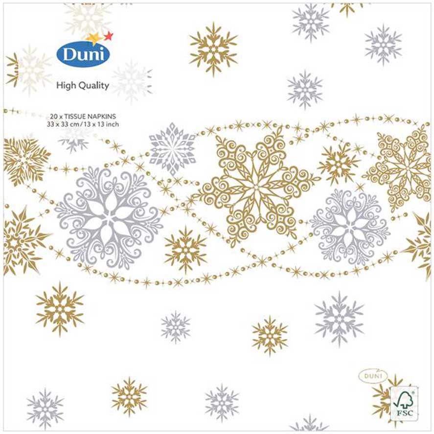 Duni Servietter 20 Stk – Snefnug Glitter Hvid til Jul