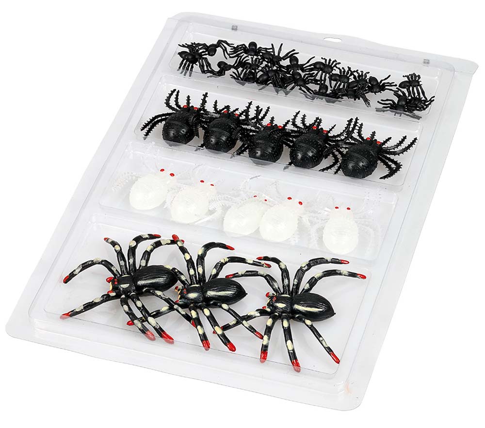 Uhyggelige Halloween Edderkopper – 33 stk. Dekoration!