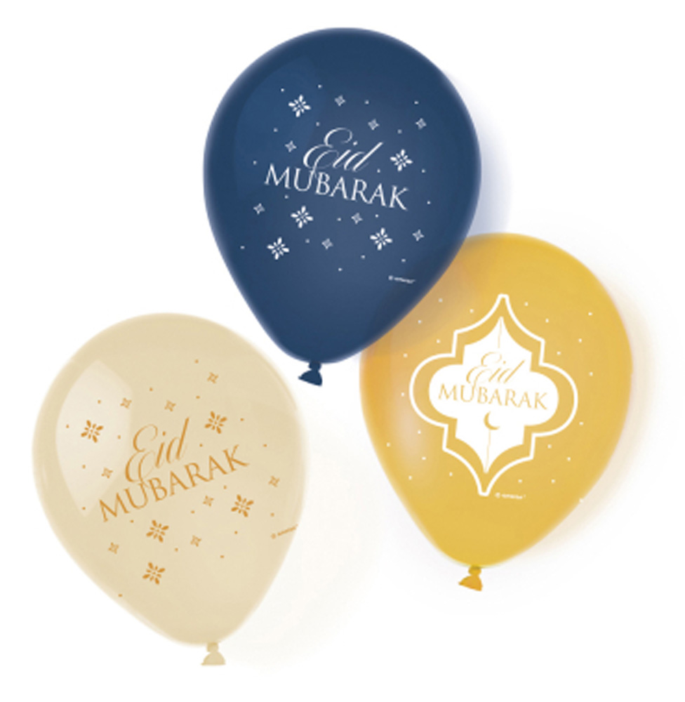 Eid Mubarak Balloner i Guld, Blå og Hvid Dekoration