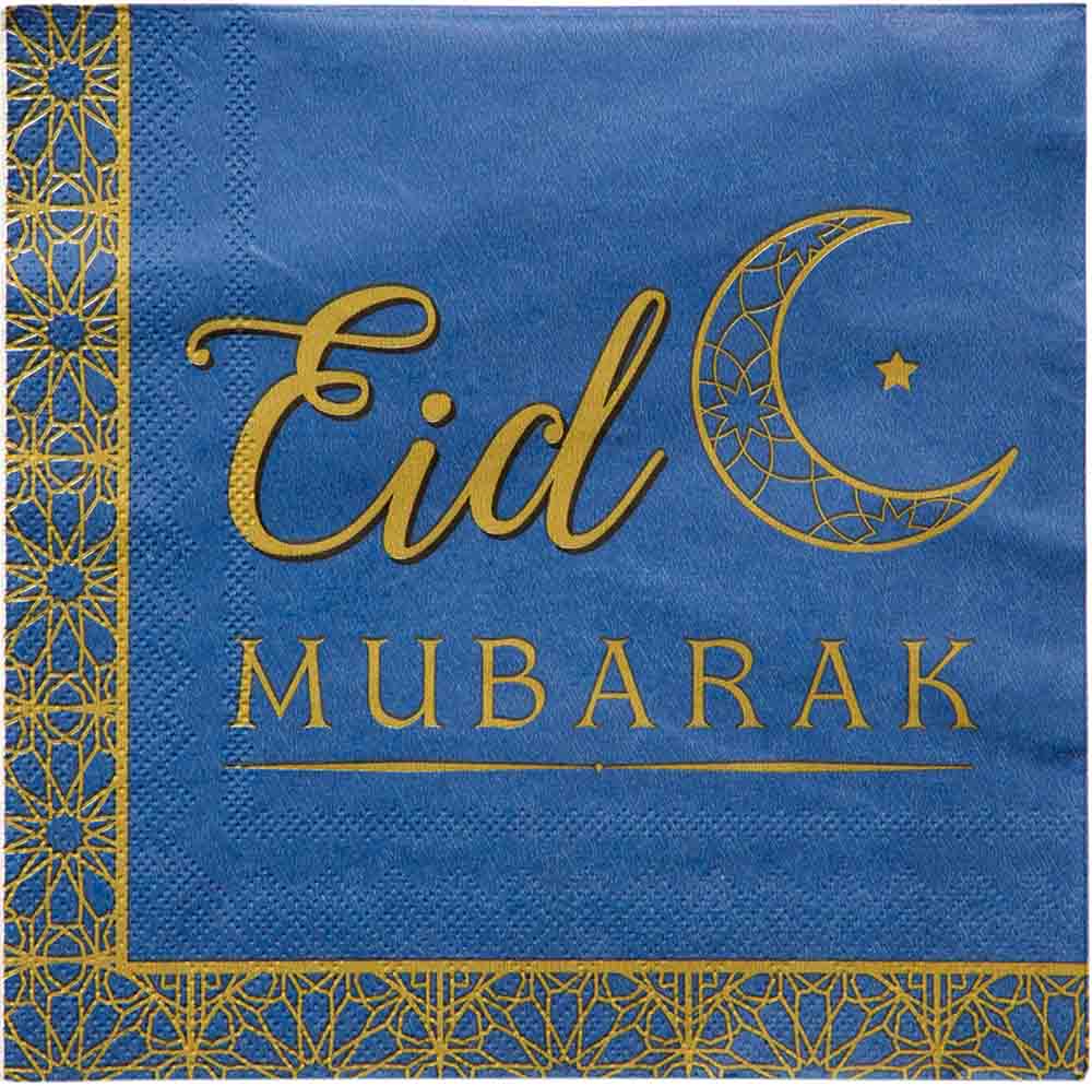 Eid Mubarak Servietter 16 Stk – Blå til Festlig Fejring