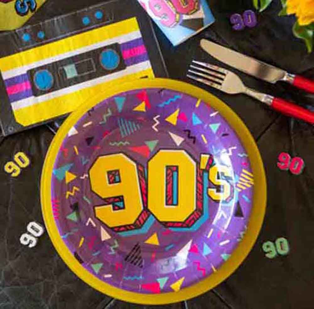 90'er Paptallerkner - 10 Stk til Fest og Temafest
