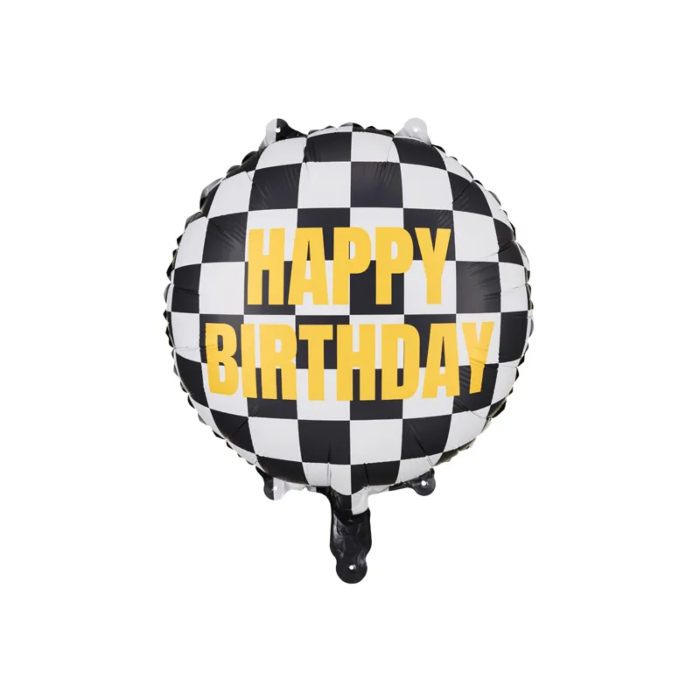 Folieballon Happy Birthday med Ternet Flag 45 cm