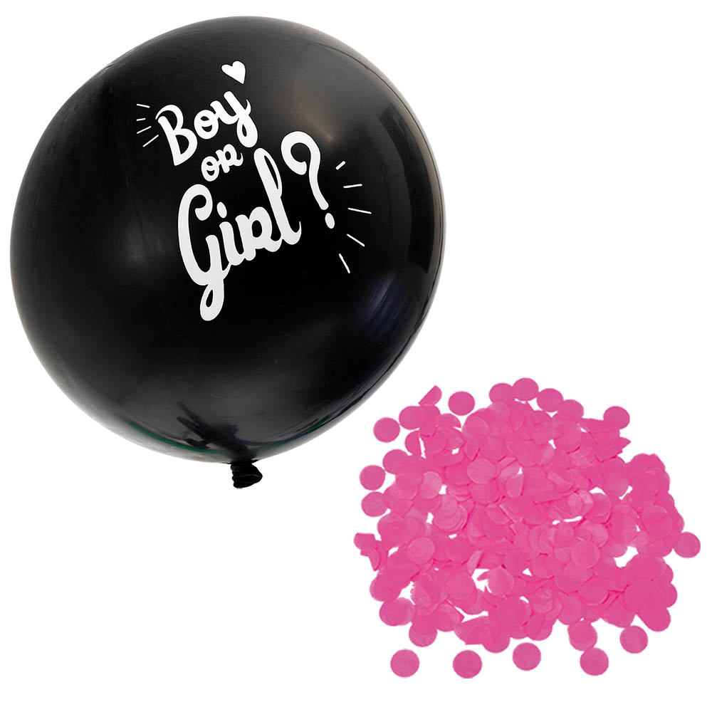 Kønsafsløring Ballon – Pige med Pink Konfetti 60 cm