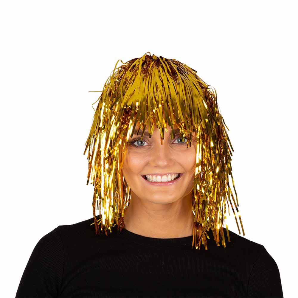 Glitrende Guld Paryk til Fest og Karneval - Fantastisk Stil!