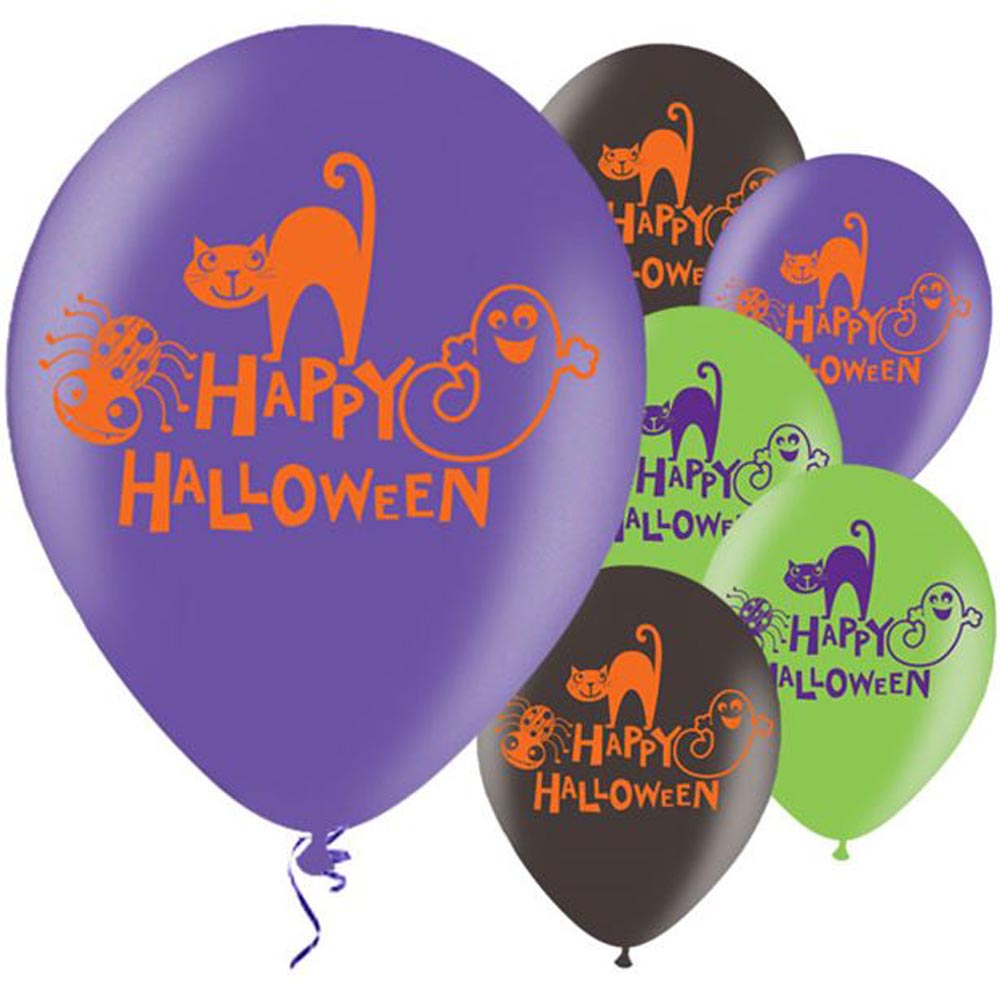 Halloween Balloner – 6 stk. i Sort, Grøn og Lilla
