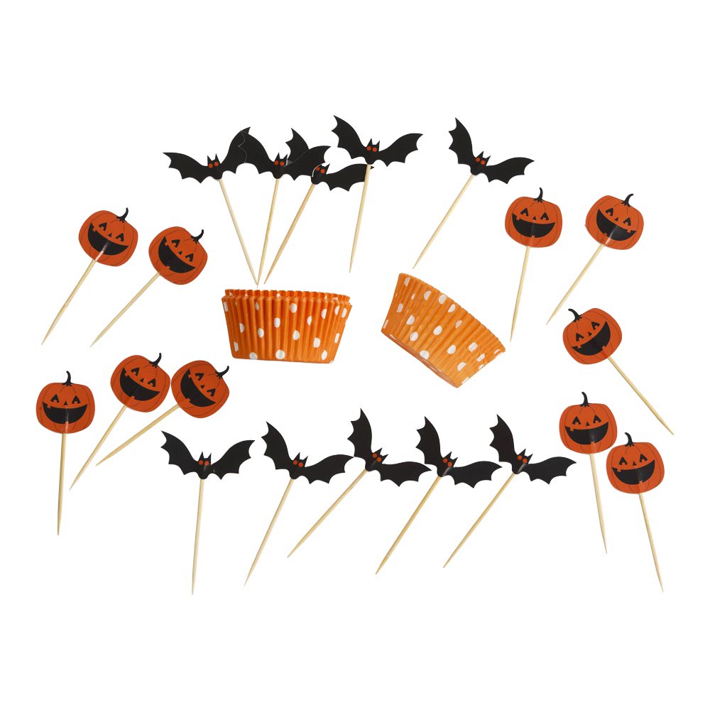 Halloween Muffinsforme Kit med Flagermus og Græskar - 20 Stk
