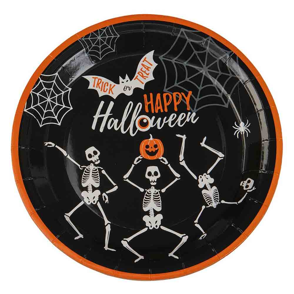 Halloween Tallerkner med Skeletter - 8 stk. til Festen