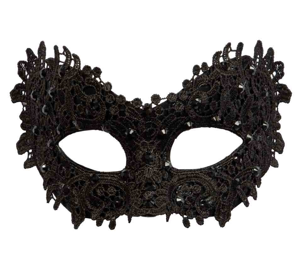 Elegant Sort Halvmaske med Perler til Maskebal - Udsalg!