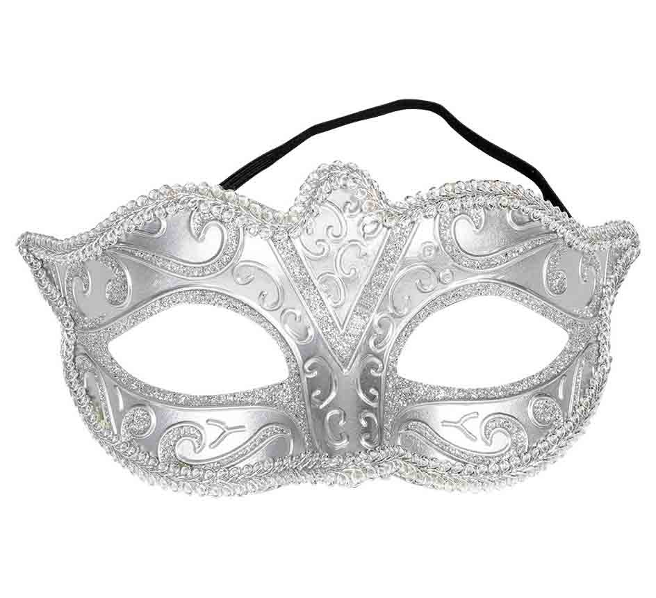 Elegant Sølv Halvmaske til Maskebal og Fest