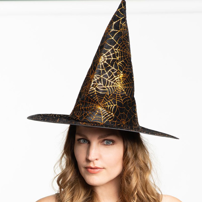 Heksehat med Guld Spindelvæv til Halloween Fest
