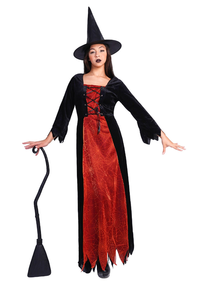Elegant Heksekostume i Rød og Sort til Halloween Fest