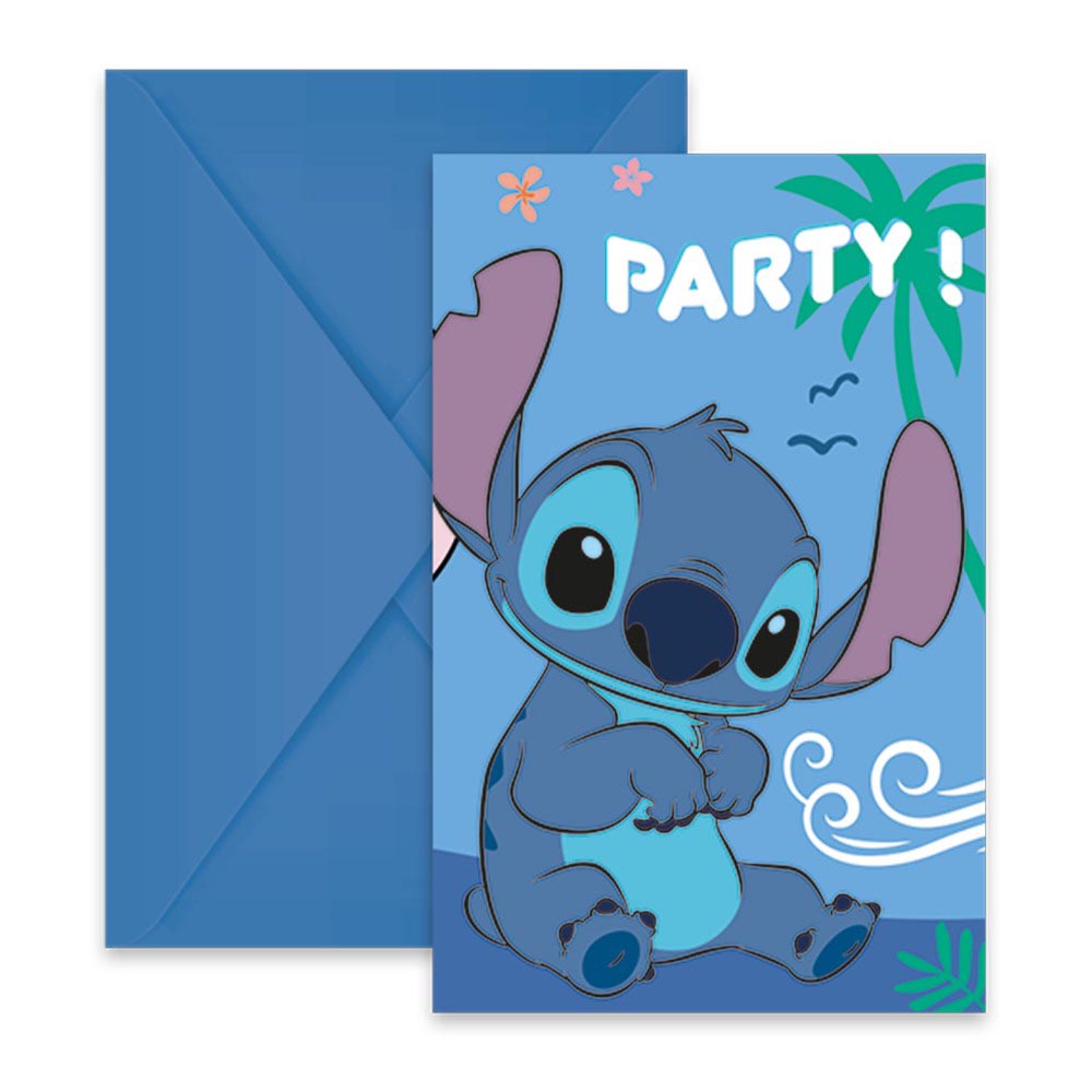 Stitch Fødselsdagsindbydelser - 6 stk til Børnefest