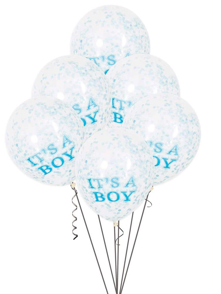 Drengs Konfetti Balloner – 6 stk til Baby Shower Fest