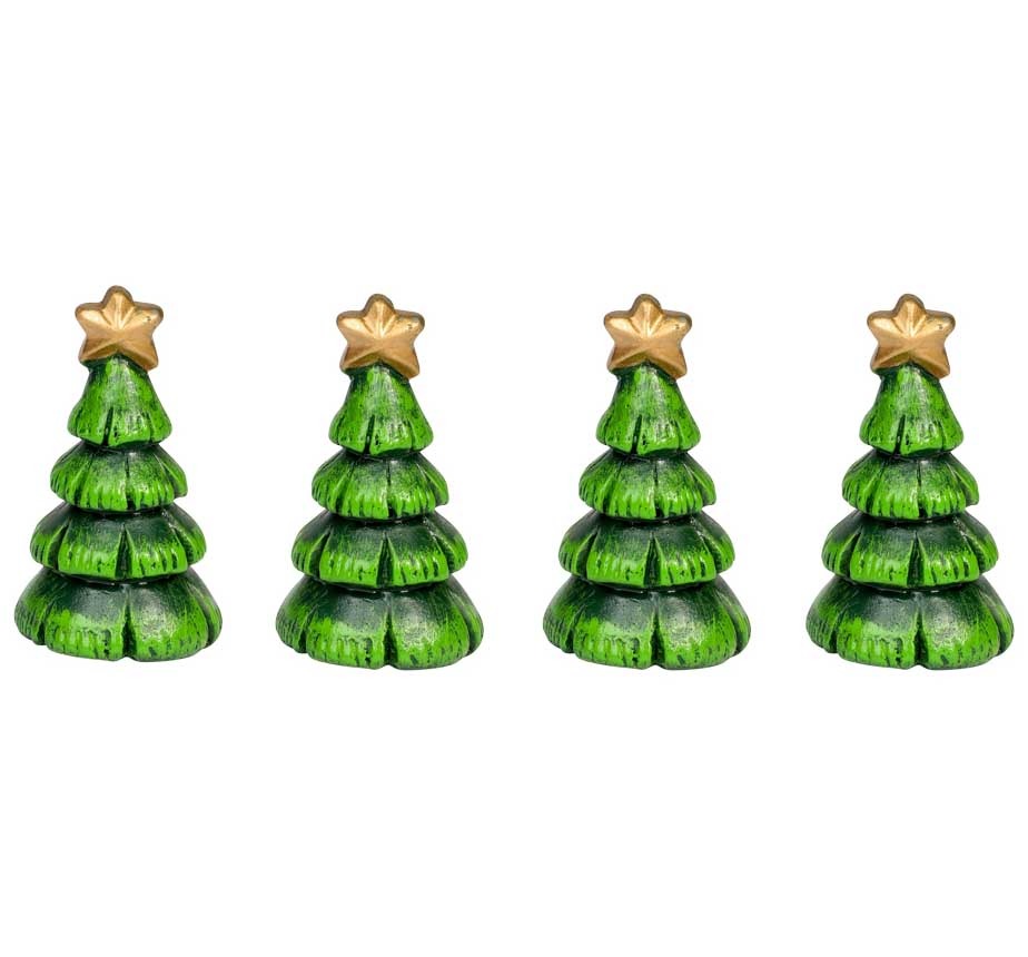 Mini Juletræer med Guldstjerne – 4 stk. til Julestemning