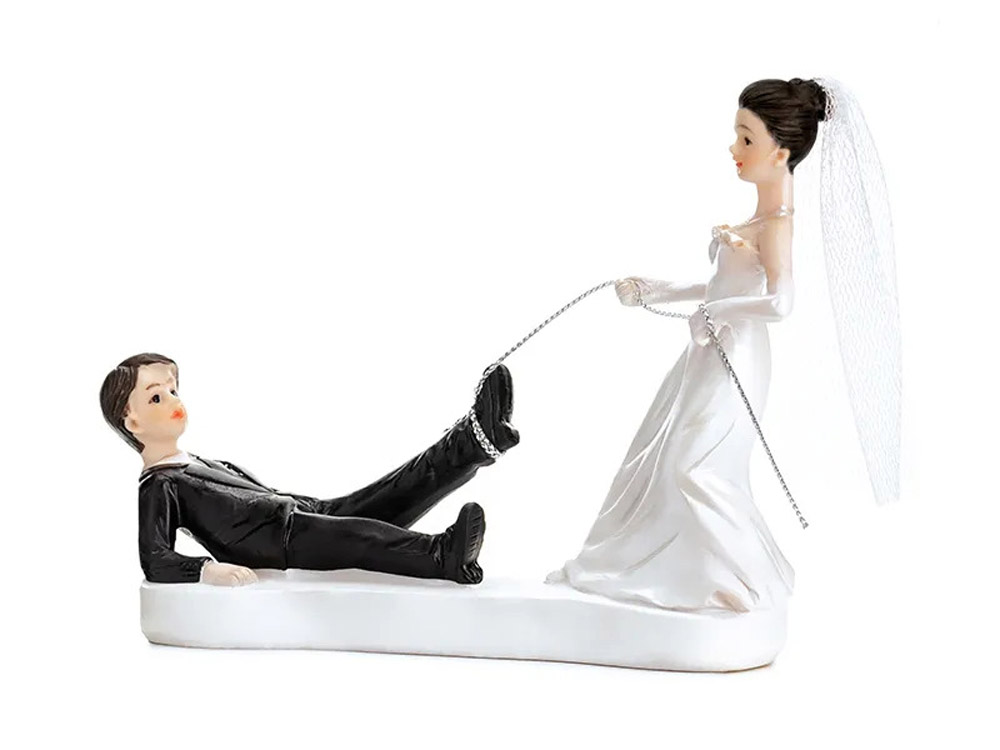Brudepar Kagefigur med Reb – Bryllupsdekoration 13 cm