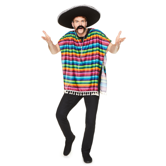 Multifarvet Mexicansk Poncho - One-size Tilbud!