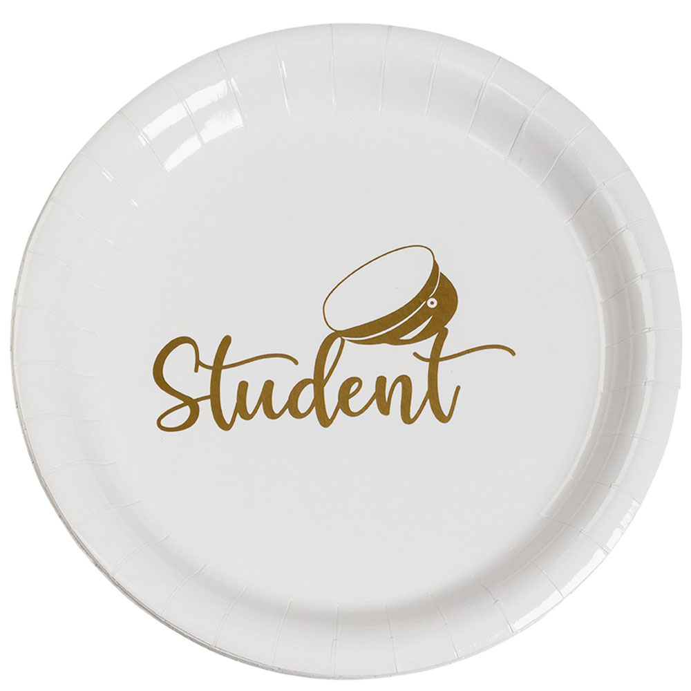 Guldmetallic Paptallerkner til Studenterfest – 8 stk.